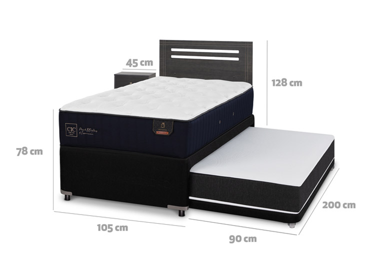 JUEGO DE DORMITORIO CIC CAMA DIVAN MUNICH PREMIUM 1.5 PLAZAS NEGRO + SET GRIS - 3