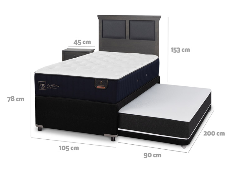 JUEGO DE DORMITORIO CIC CAMA DIVAN TORINO PREMIUM 1.5 PLAZAS NEGRO + SET GRIS - 3