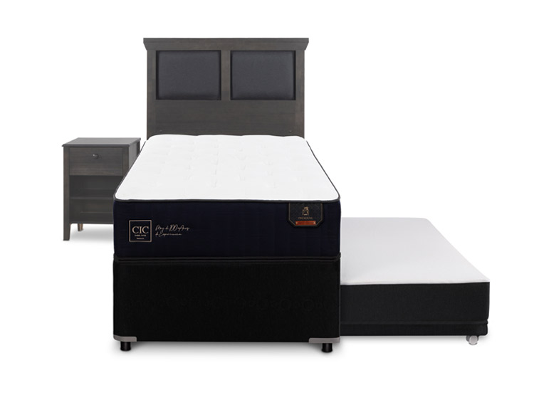 JUEGO DE DORMITORIO CIC CAMA DIVAN TORINO PREMIUM 1.5 PLAZAS NEGRO + SET GRIS - 1