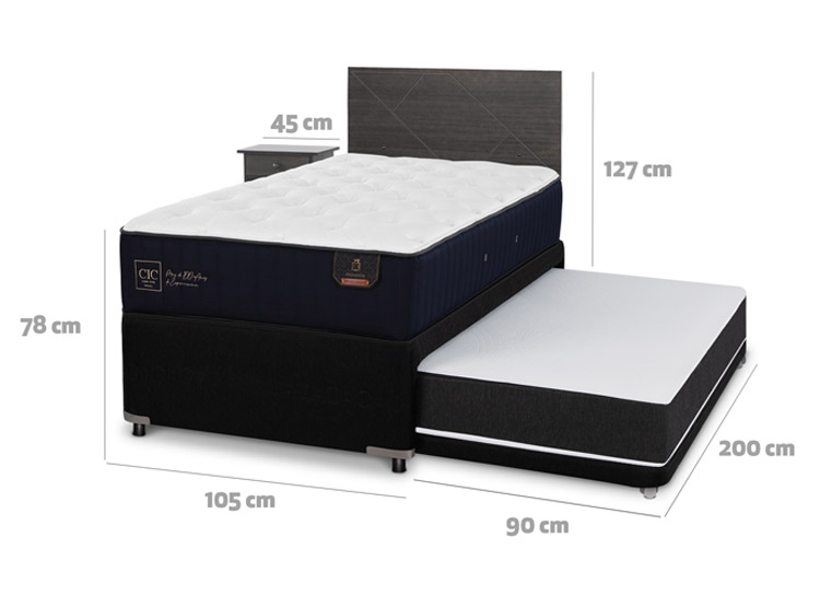 JUEGO DE DORMITORIO CIC CAMA DIVAN VILLARRICA PREMIUM 1.5 PLAZAS NEGRO + SET GRIS - 3