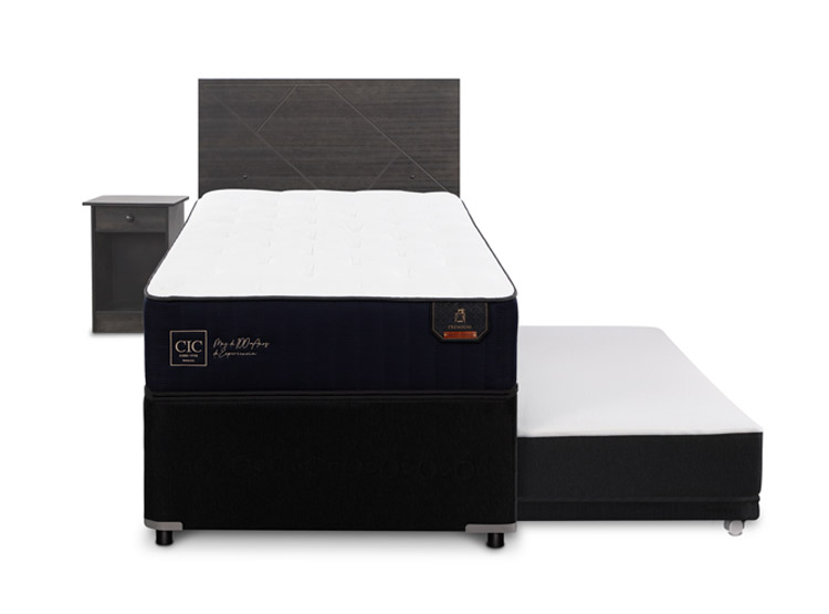 JUEGO DE DORMITORIO CIC CAMA DIVAN VILLARRICA PREMIUM 1.5 PLAZAS NEGRO + SET GRIS - 1