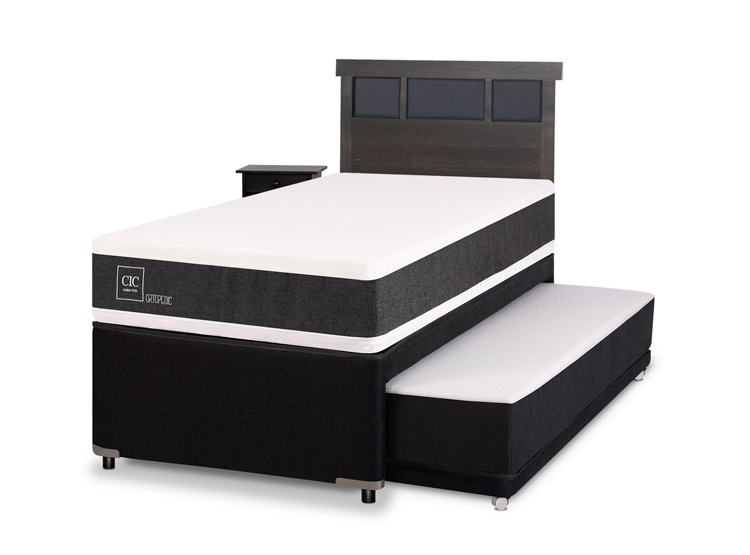 JUEGO DE DORMITORIO CIC CAMA DIVAN DUBLIN ORTOPEDIC 1.5 PLAZAS NEGRO + SET GRIS - 2