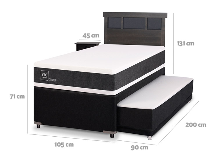 JUEGO DE DORMITORIO CIC CAMA DIVAN DUBLIN ORTOPEDIC 1.5 PLAZAS NEGRO + SET GRIS - 3