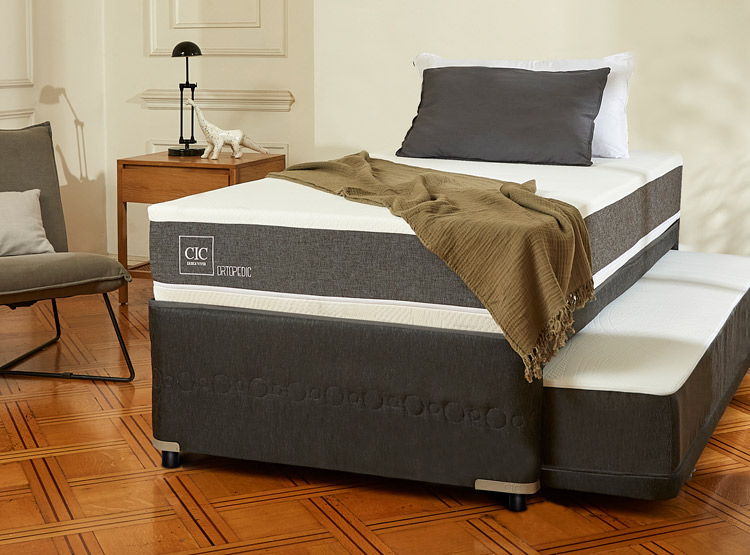 JUEGO DE DORMITORIO CIC CAMA DIVAN DUBLIN ORTOPEDIC 1.5 PLAZAS NEGRO + SET GRIS - 7
