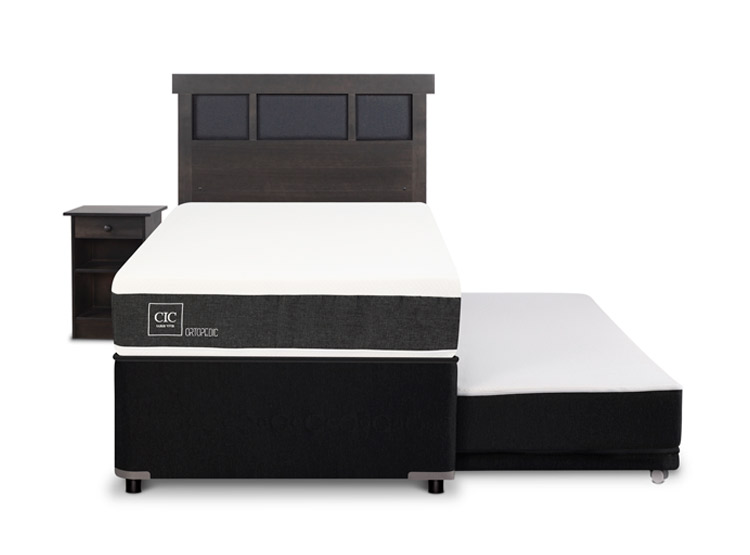 JUEGO DE DORMITORIO CIC CAMA DIVAN DUBLIN ORTOPEDIC 1.5 PLAZAS NEGRO + SET GRIS - 1