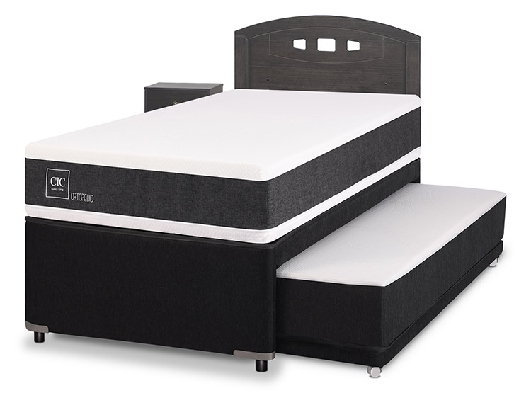 JUEGO DE DORMITORIO CIC CAMA DIVAN GALES ORTOPEDIC 1.5 PLAZAS NEGRO + SET GRIS - 2
