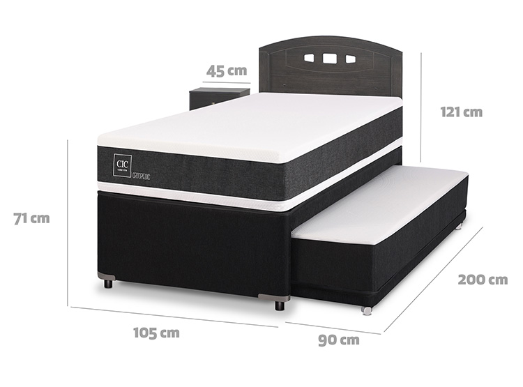 JUEGO DE DORMITORIO CIC CAMA DIVAN GALES ORTOPEDIC 1.5 PLAZAS NEGRO + SET GRIS - 3
