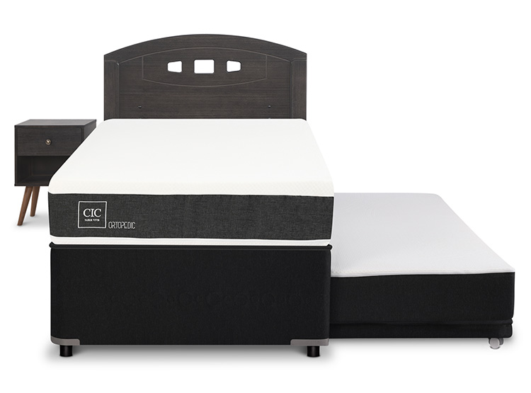 JUEGO DE DORMITORIO CIC CAMA DIVAN GALES ORTOPEDIC 1.5 PLAZAS NEGRO + SET GRIS - 1