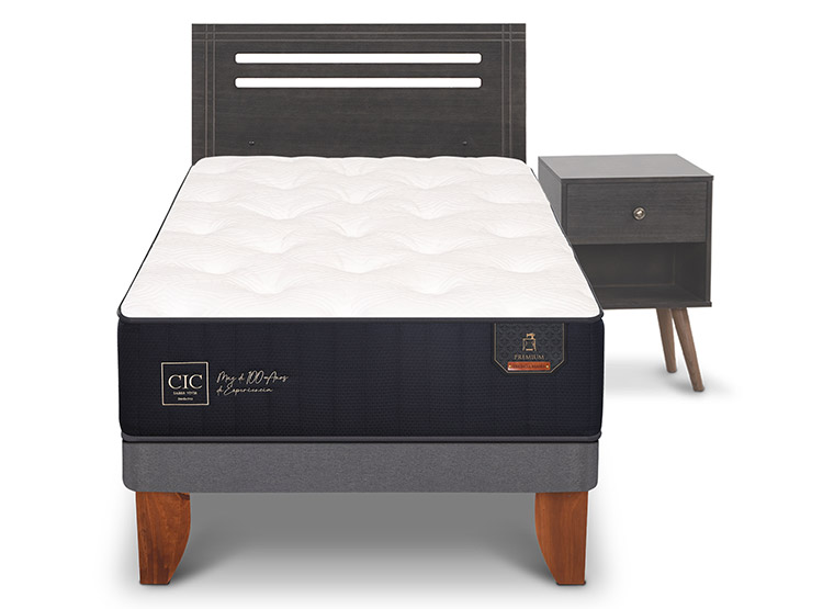 JUEGO DE DORMITORIO CIC CAMA EUROPEA MUNICH PREMIUM 1.5 PLAZAS + SET GRIS - 1