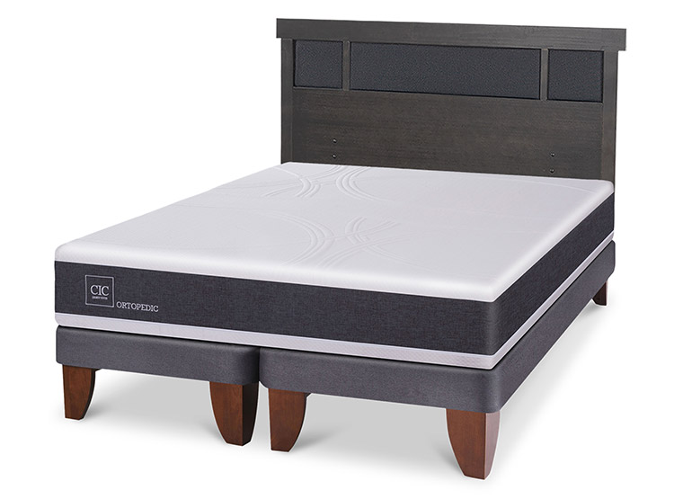 JUEGO DE DORMITORIO CIC CAMA EUROPEA DUBLIN ORTOPEDIC BD 2 PLAZAS + RESPALDO GRIS - 2