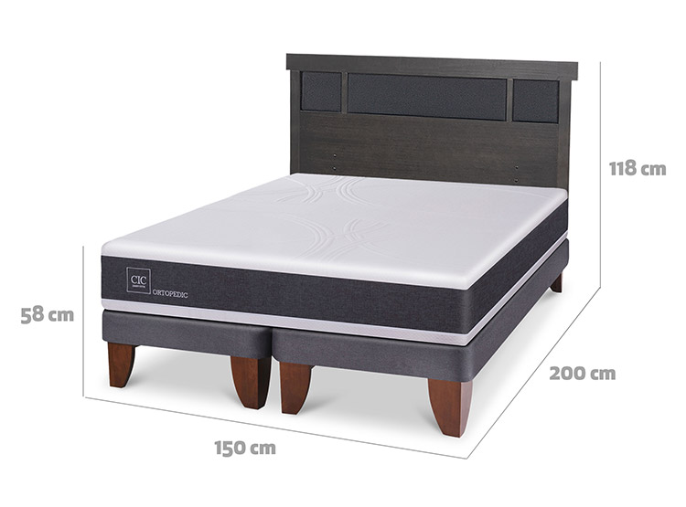 JUEGO DE DORMITORIO CIC CAMA EUROPEA DUBLIN ORTOPEDIC BD 2 PLAZAS + RESPALDO GRIS - 3