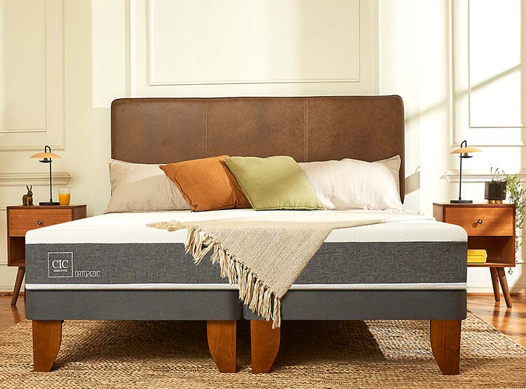 JUEGO DE DORMITORIO CIC CAMA EUROPEA DUBLIN ORTOPEDIC BD 2 PLAZAS + RESPALDO GRIS - 8