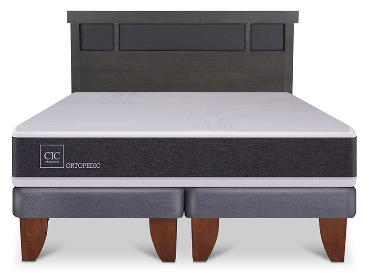 JUEGO DE DORMITORIO CIC CAMA EUROPEA DUBLIN ORTOPEDIC BD 2 PLAZAS + RESPALDO GRIS - 1