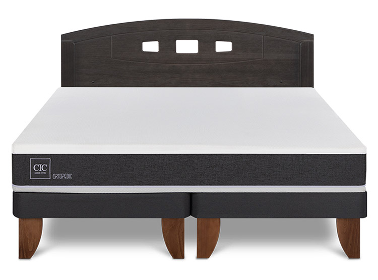 JUEGO DE DORMITORIO CIC CAMA EUROPEA ORTOPEDIC BD 2 PLAZAS + RESPALDO GALES GRIS - 1
