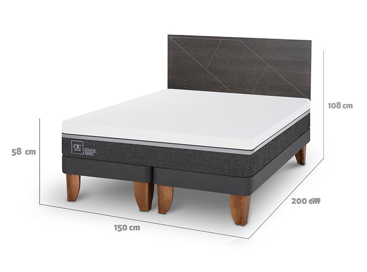 JUEGO DE DORMITORIO CIC CAMA EUROPEA ORTOPEDIC BD 2 PLAZAS + RESPALDO MUNICH GRIS - 3