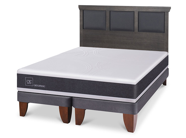 JUEGO DE DORMITORIO CIC CAMA EUROPEA TORINO ORTOPEDIC BD 2 PLAZAS + RESPALDO GRIS - 2