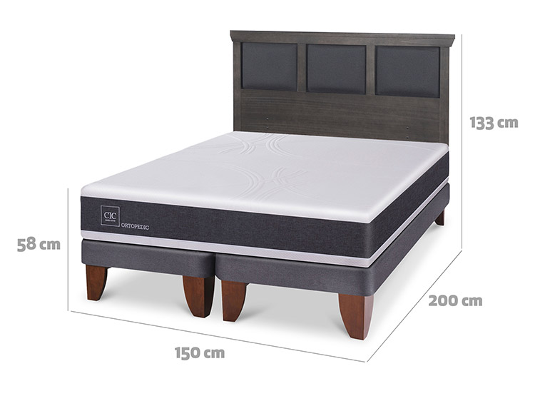 JUEGO DE DORMITORIO CIC CAMA EUROPEA TORINO ORTOPEDIC BD 2 PLAZAS + RESPALDO GRIS - 3
