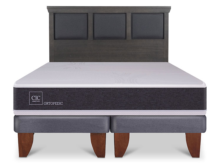 JUEGO DE DORMITORIO CIC CAMA EUROPEA TORINO ORTOPEDIC BD 2 PLAZAS + RESPALDO GRIS - 1