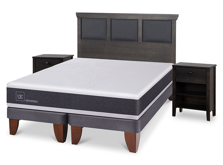 JUEGO DE DORMITORIO CIC CAMA EUROPEA TORINO ORTOPEDIC BD 2 PLAZAS + SET GRIS - 2