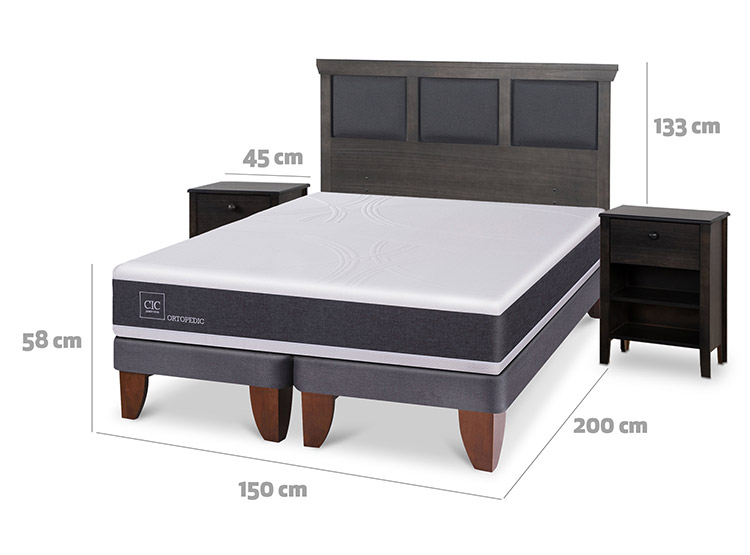 JUEGO DE DORMITORIO CIC CAMA EUROPEA TORINO ORTOPEDIC BD 2 PLAZAS + SET GRIS - 3