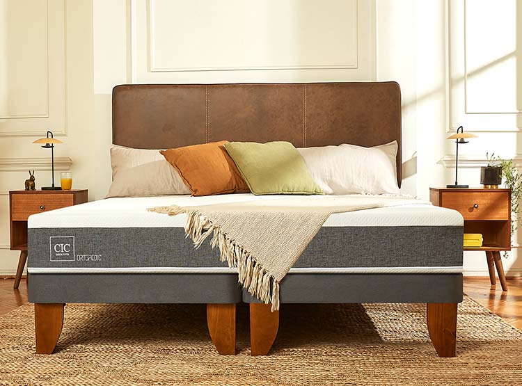 JUEGO DE DORMITORIO CIC CAMA EUROPEA TORINO ORTOPEDIC BD 2 PLAZAS + SET GRIS - 8