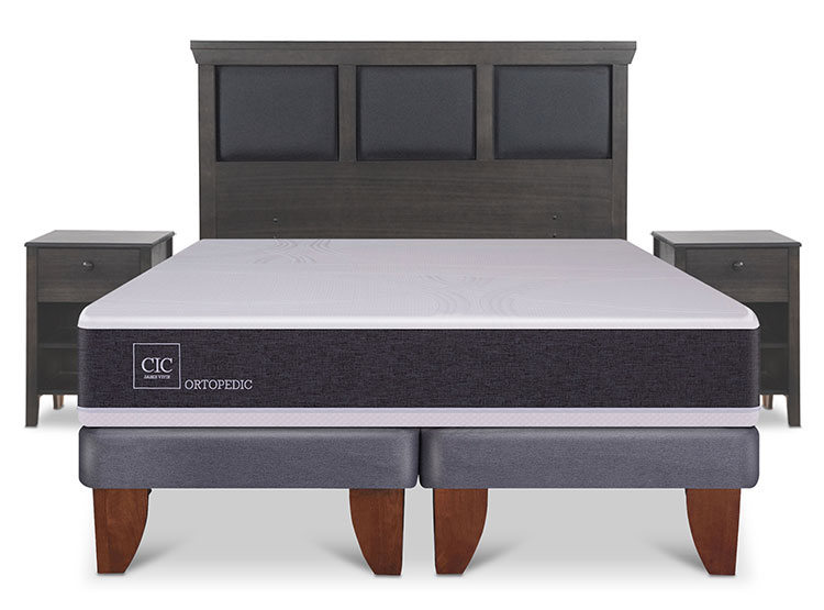 JUEGO DE DORMITORIO CIC CAMA EUROPEA TORINO ORTOPEDIC BD 2 PLAZAS + SET GRIS - 1