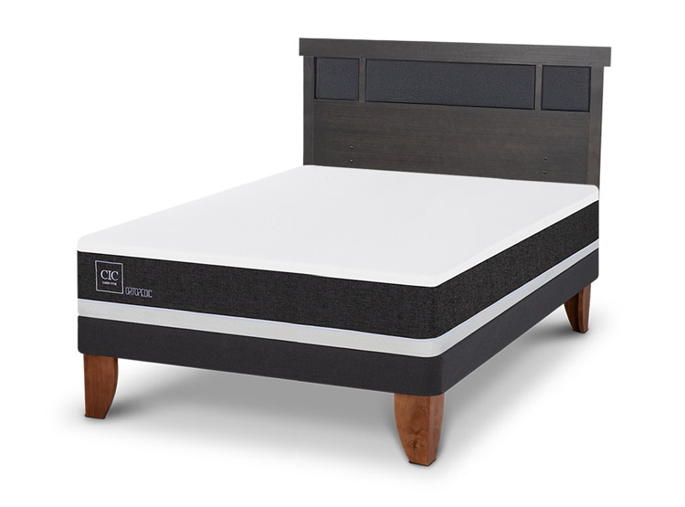 JUEGO DE DORMITORIO CIC CAMA EUROPEA DUBLIN ORTOPEDIC BN 2 PLAZAS + RESPALDO GRIS - 2