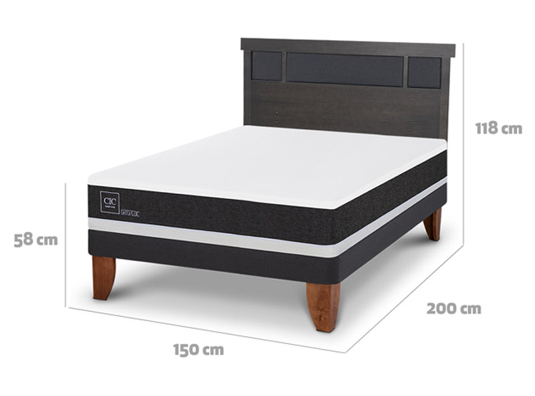 JUEGO DE DORMITORIO CIC CAMA EUROPEA DUBLIN ORTOPEDIC BN 2 PLAZAS + RESPALDO GRIS - 3