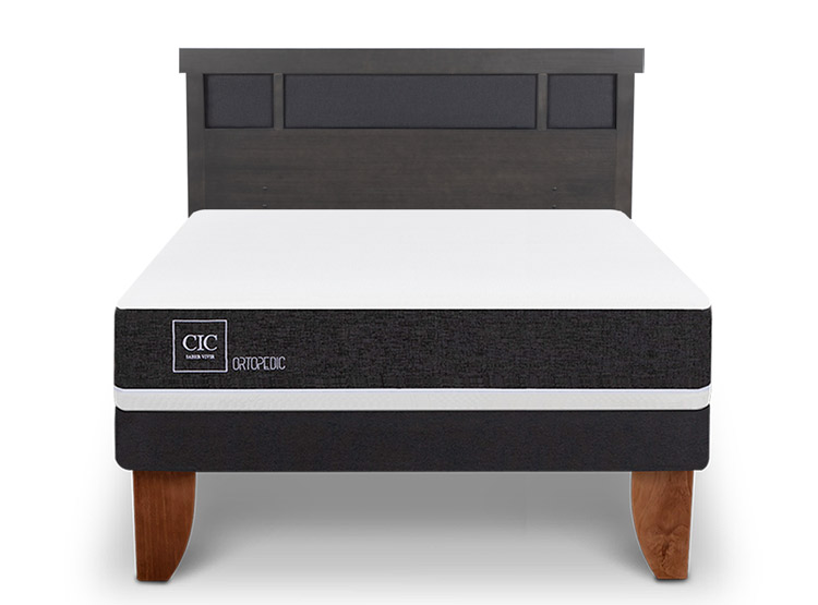 JUEGO DE DORMITORIO CIC CAMA EUROPEA DUBLIN ORTOPEDIC BN 2 PLAZAS + RESPALDO GRIS - 1