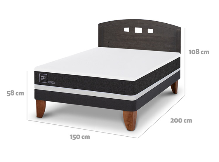 JUEGO DE DORMITORIO CIC CAMA EUROPEA GALES ORTOPEDIC BN 2 PLAZAS + RESPALDO GRIS - 3