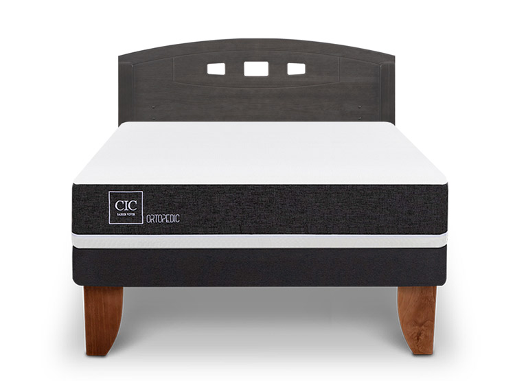 JUEGO DE DORMITORIO CIC CAMA EUROPEA GALES ORTOPEDIC BN 2 PLAZAS + RESPALDO GRIS - 1