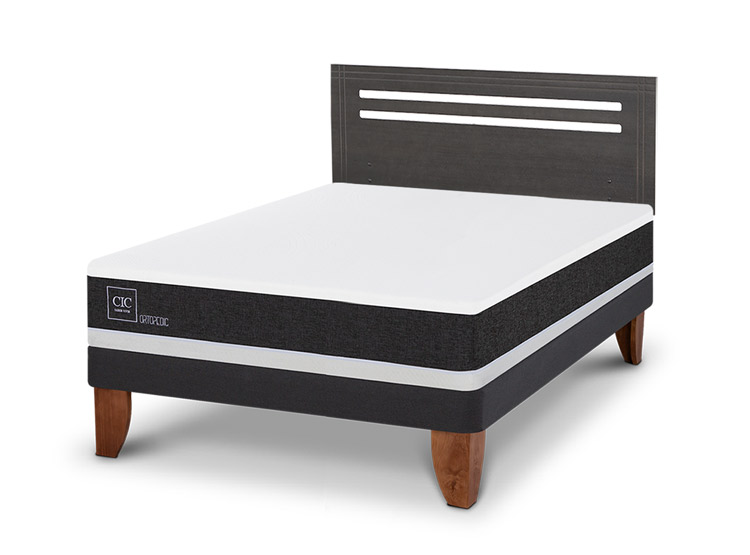 JUEGO DE DORMITORIO CIC CAMA EUROPEA MUNICH ORTOPEDIC BN 2 PLAZAS + RESPALDO GRIS - 2