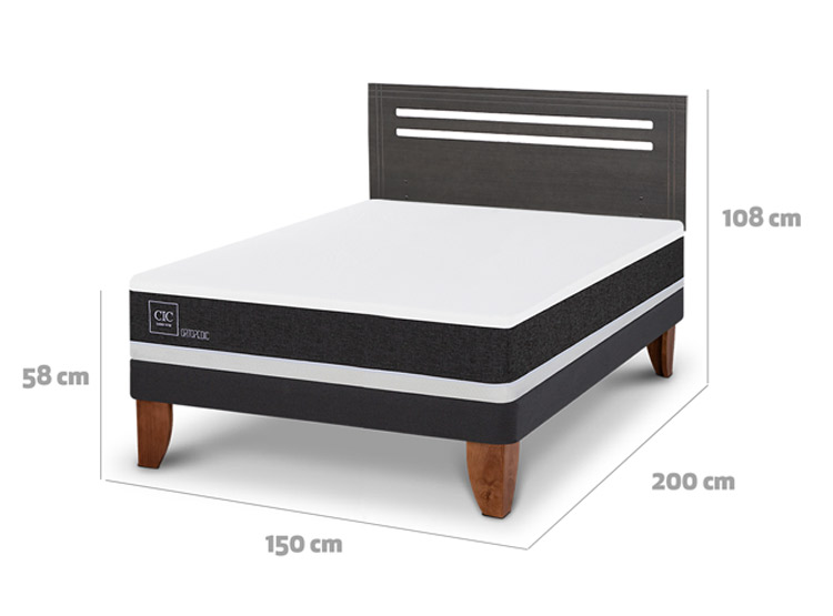 JUEGO DE DORMITORIO CIC CAMA EUROPEA MUNICH ORTOPEDIC BN 2 PLAZAS + RESPALDO GRIS - 3