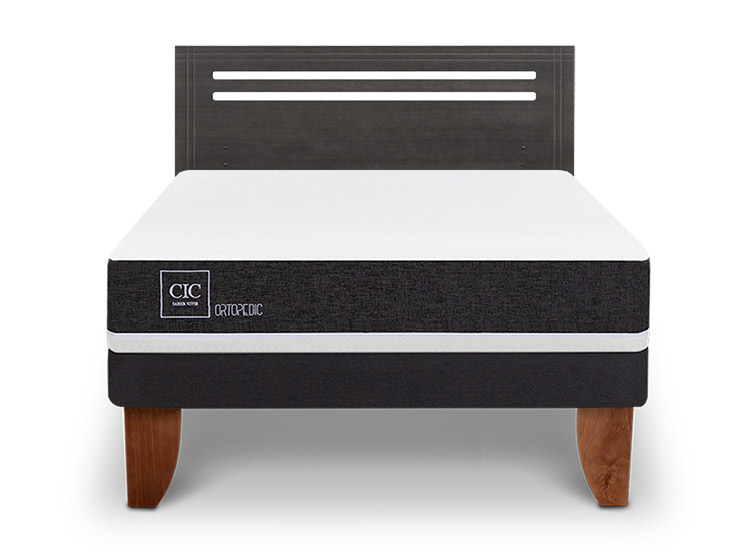 JUEGO DE DORMITORIO CIC CAMA EUROPEA MUNICH ORTOPEDIC BN 2 PLAZAS + RESPALDO GRIS - 1