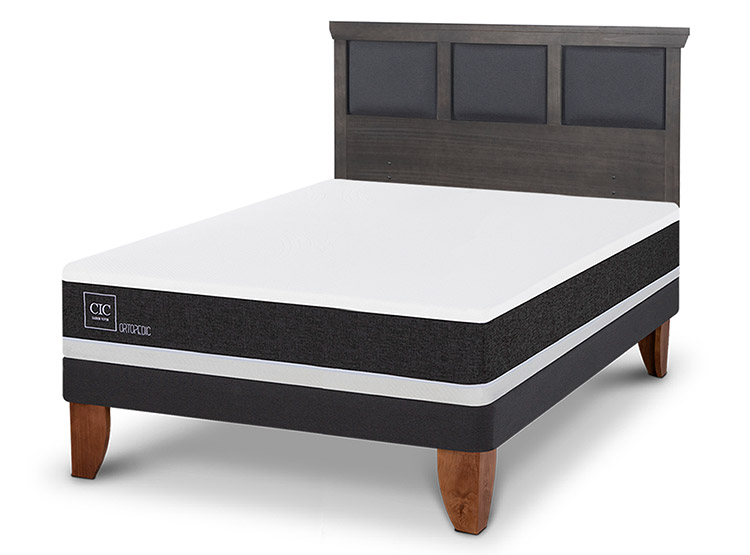 JUEGO DE DORMITORIO CIC CAMA EUROPEA TORINO ORTOPEDIC BN 2 PLAZAS + RESPALDO GRIS - 2