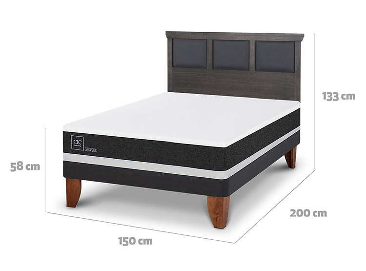 JUEGO DE DORMITORIO CIC CAMA EUROPEA TORINO ORTOPEDIC BN 2 PLAZAS + RESPALDO GRIS - 3