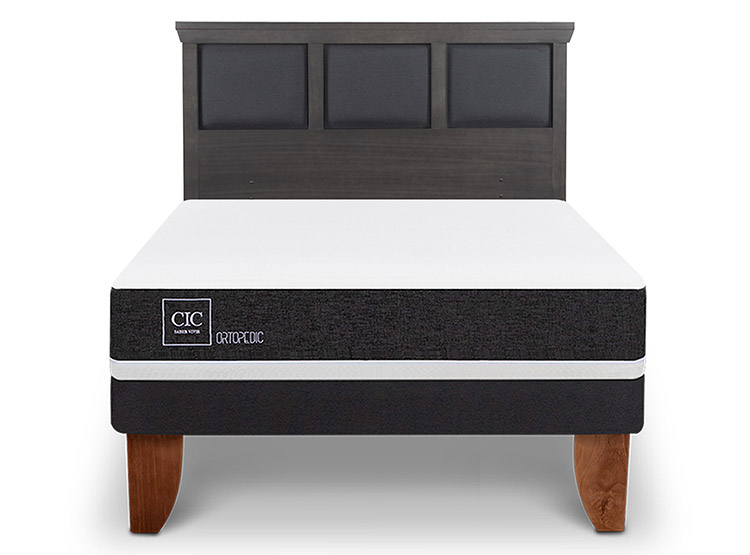 JUEGO DE DORMITORIO CIC CAMA EUROPEA TORINO ORTOPEDIC BN 2 PLAZAS + RESPALDO GRIS - 1