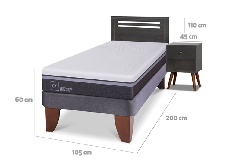 JUEGO DE DORMITORIO CIC CAMA EUROPEA MUNICH ORTOPEDIC ADVANCE 1.5 PLAZAS + SET GRIS - 3
