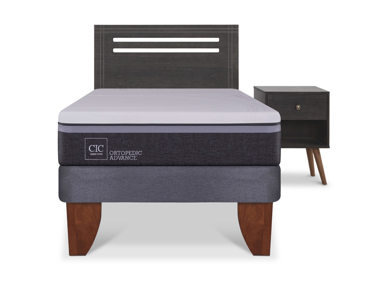 JUEGO DE DORMITORIO CIC CAMA EUROPEA MUNICH ORTOPEDIC ADVANCE 1.5 PLAZAS + SET GRIS - 1