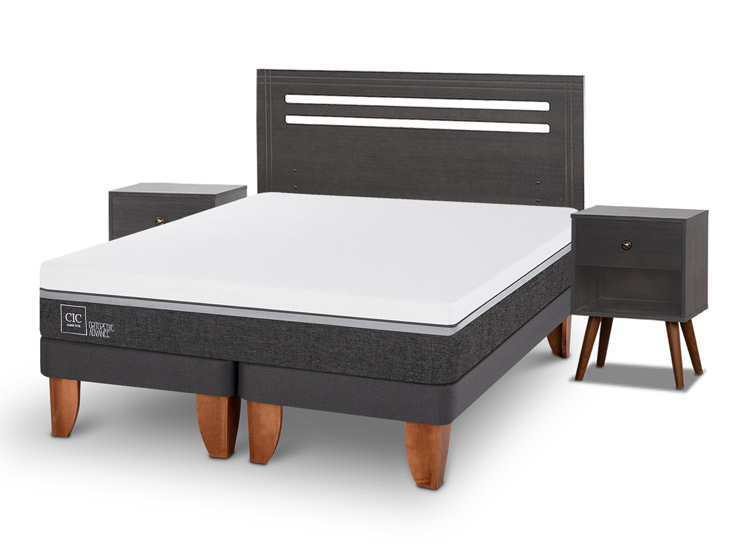JUEGO DE DORMITORIO CIC CAMA EUROPEA MUNICH ORTOPEDIC ADVANCE BD 2 PLAZAS + SET GRIS - 2