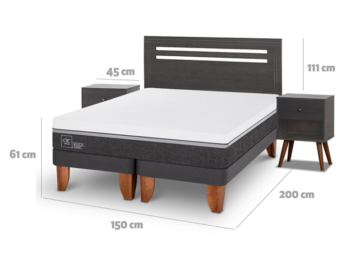 JUEGO DE DORMITORIO CIC CAMA EUROPEA MUNICH ORTOPEDIC ADVANCE BD 2 PLAZAS + SET GRIS - 3