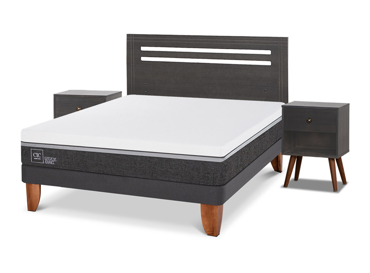 JUEGO DE DORMITORIO CIC CAMA EUROPEA MUNICH ORTOPEDIC ADVANCE BN 2 PLAZAS + SET GRIS - 2