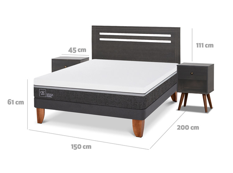 JUEGO DE DORMITORIO CIC CAMA EUROPEA MUNICH ORTOPEDIC ADVANCE BN 2 PLAZAS + SET GRIS - 3