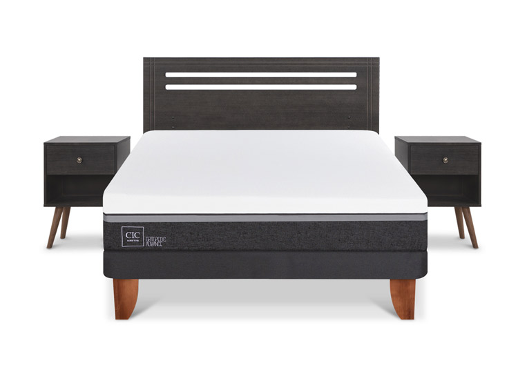 JUEGO DE DORMITORIO CIC CAMA EUROPEA MUNICH ORTOPEDIC ADVANCE BN 2 PLAZAS + SET GRIS - 1