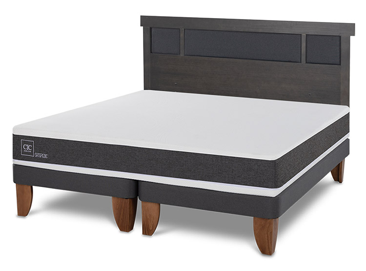 JUEGO DE DORMITORIO CIC CAMA EUROPEA ORTOPEDIC KING + RESPALDO DUBLIN GRIS - 2