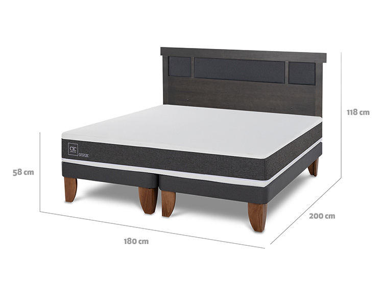 JUEGO DE DORMITORIO CIC CAMA EUROPEA ORTOPEDIC KING + RESPALDO DUBLIN GRIS - 3