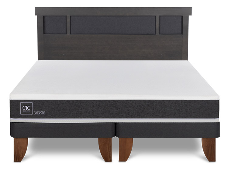 JUEGO DE DORMITORIO CIC CAMA EUROPEA ORTOPEDIC KING + RESPALDO DUBLIN GRIS - 1