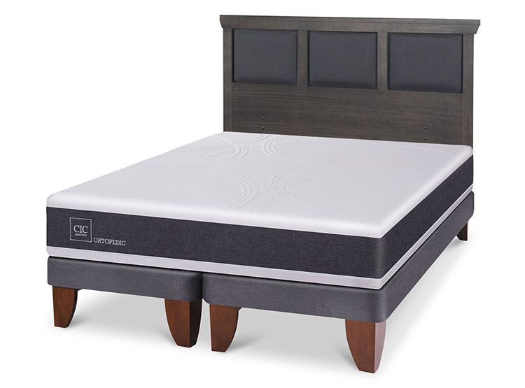 JUEGO DE DORMITORIO CIC CAMA EUROPEA TORINO ORTOPEDIC BD KING + RESPALDO GRIS - 2
