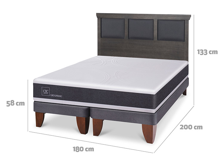 JUEGO DE DORMITORIO CIC CAMA EUROPEA TORINO ORTOPEDIC BD KING + RESPALDO GRIS - 3