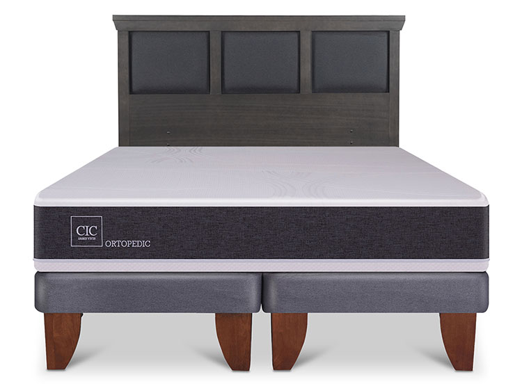 JUEGO DE DORMITORIO CIC CAMA EUROPEA TORINO ORTOPEDIC BD KING + RESPALDO GRIS - 1